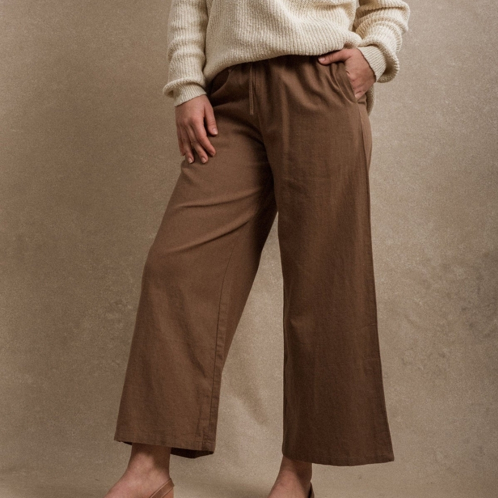 Neuflora Brown Linen Pants - Picture 3 of 5